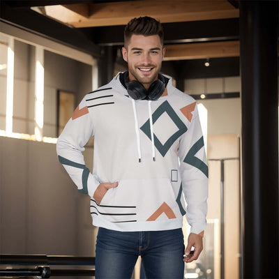 Stylish all-over print men's pullover hoodie with a thick, cozy lining. The hoodie features a vibrant, detailed pattern covering the entire garment, ideal for cold weather. The design combines both style and warmth, making it perfect for a casual, fashion