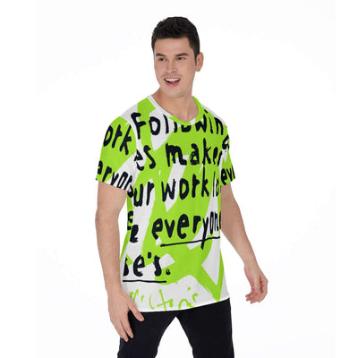 All-Over Print Men's O-Neck T-Shirt with bold graphic design, featuring breathable and soft jersey fabric for comfortable daily wear.