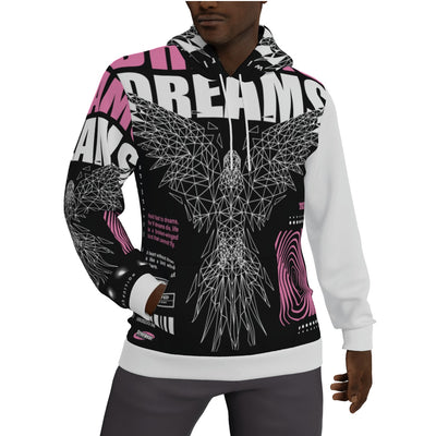 Stylish all-over print men's pullover hoodie with a thick, cozy lining. The hoodie features a vibrant, detailed pattern covering the entire garment, ideal for cold weather. The design combines both style and warmth, making it perfect for a casual, fashion