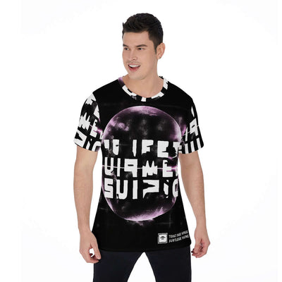 Stylish all-over print men's O-neck t-shirt featuring a bold graphic design, perfect for casual and comfortable daily wear.