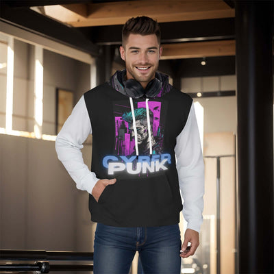 Stylish all-over print men's pullover hoodie with a thick, cozy lining. The hoodie features a vibrant, detailed pattern covering the entire garment, ideal for cold weather. The design combines both style and warmth, making it perfect for a casual, fashion