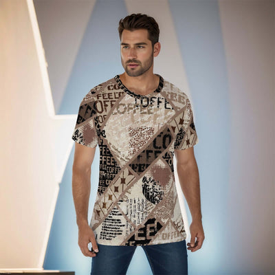 All-Over Print Men's O-Neck Coffee Theme T-Shirt, Comfortable Fit, Breathable Fabric, Perfect for Daily Wear