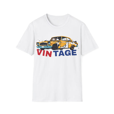 Vintage Logo Car Print Art Graphic T-shirt with classic automobile design.