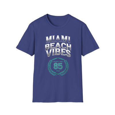 Miami Beach Vibes Graphic T-Shirt in blue, featuring a vintage design with a soft, casual comfort fit.