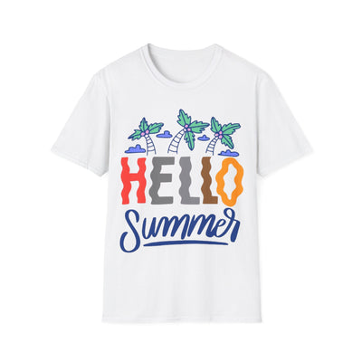 Hello Summer Graphic T-shirt featuring a vibrant and colorful summer-themed design